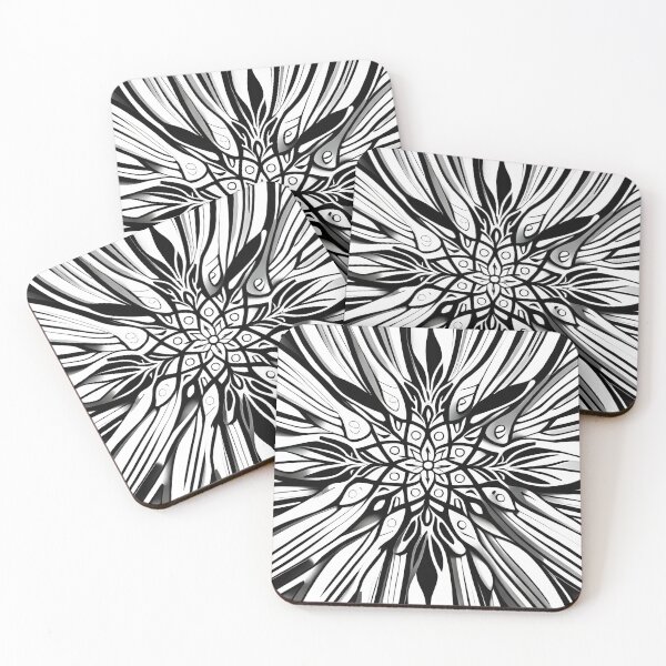 Item preview, leaf pattern, floral art. 2 in black and white. designed and sold by altohero.