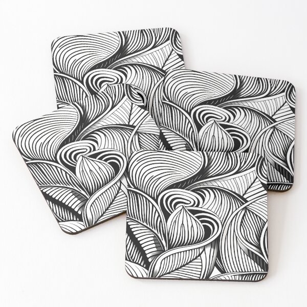 Item preview, Leaf pattern. flower art. 3 in black and white, designed and sold by altohero.