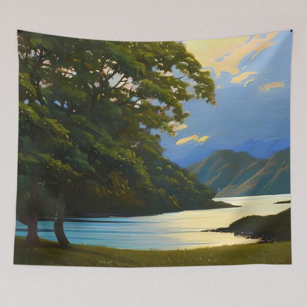Item preview, painting of natural scene of river crossing between moutains designed and sold by basitcv.