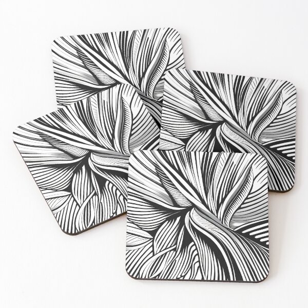 Item preview, Leaves pattern. flower art. 5 in black and white. designed and sold by altohero.