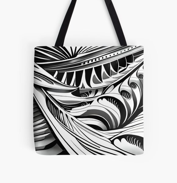 Patrón de hojas. Arte floral. 4 en blanco y negro. Bolsa estampada de tela
