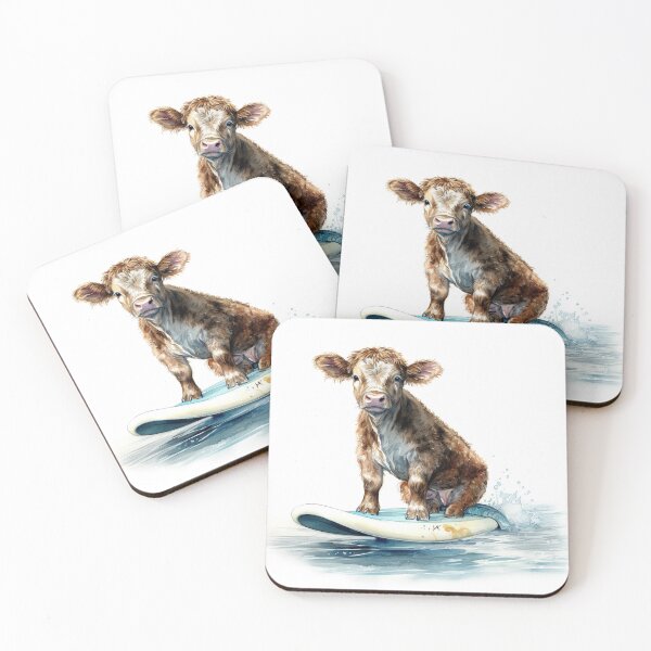 Item preview, Watercolor Surfing Beach Cow #001 designed and sold by ArtworkbyJM.