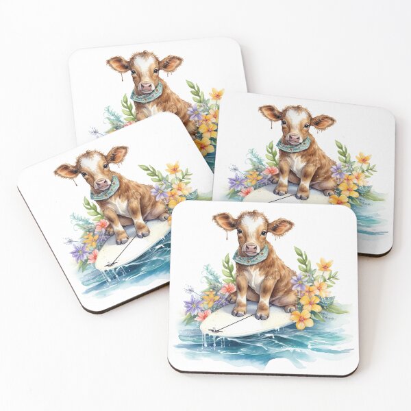 Item preview, Watercolor Surfing Beach Cow with Florals #002 designed and sold by ArtworkbyJM.