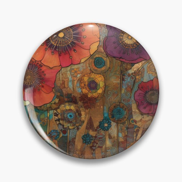 Item preview, Steampunk fullbloom poppies field watercolors with gold flakes . designed and sold by IrinaMinevich.