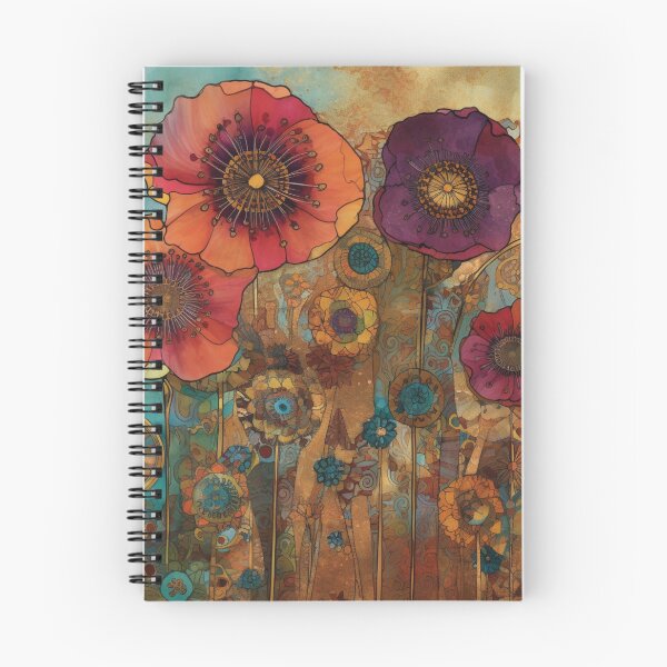 Item preview, Steampunk fullbloom poppies field watercolors with gold flakes . designed and sold by IrinaMinevich.