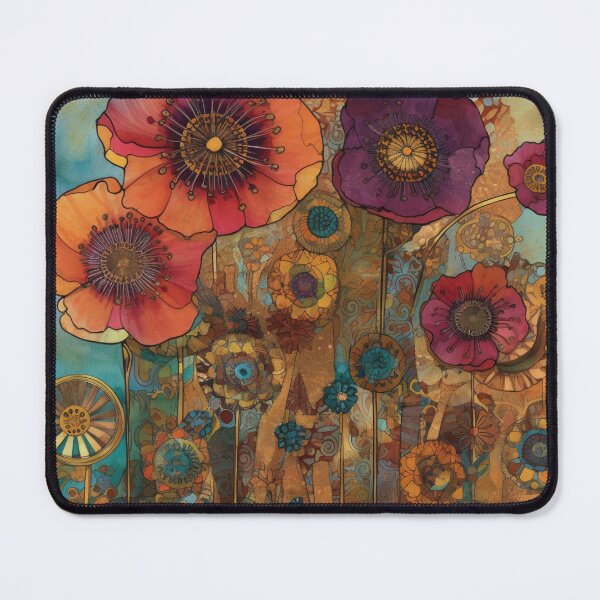 Item preview, Steampunk fullbloom poppies field watercolors with gold flakes . designed and sold by IrinaMinevich.