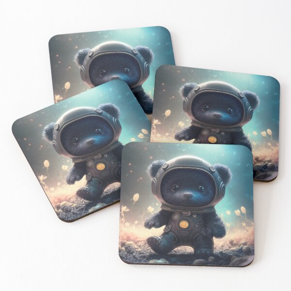 Item preview, A cute standing baby black bear astronaut in space with floral and space background. designed and sold by HappyPrompt.