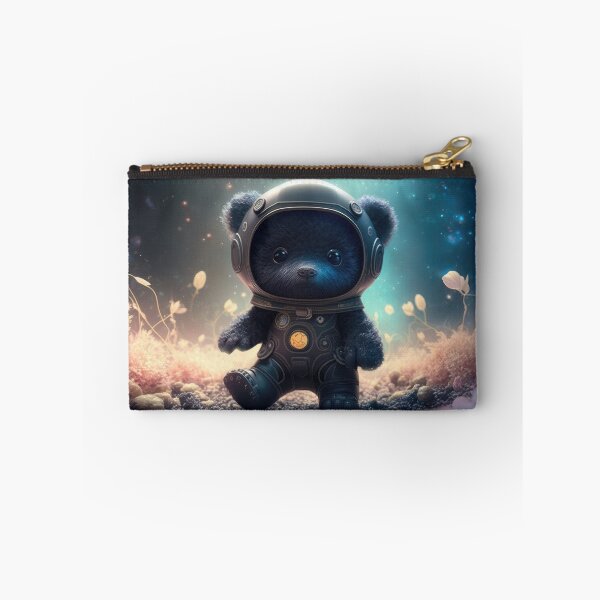 Item preview, A cute standing baby black bear astronaut in space with floral and space background. designed and sold by HappyPrompt.