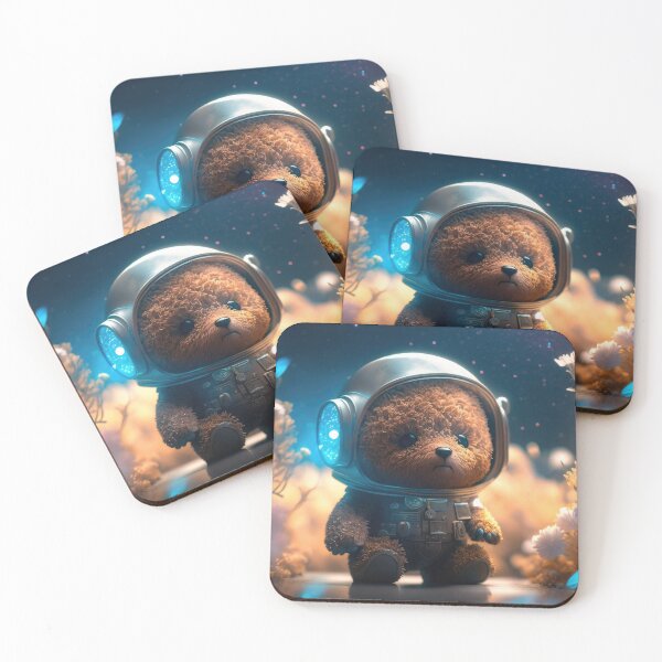 Item preview, A cute baby brown bear astronaut in space with floral and space background. designed and sold by HappyPrompt.