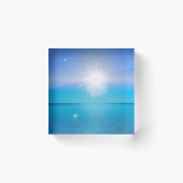 Sunlight Star Beam Above Ocean Blue Daylight Sky  Acrylic Block
