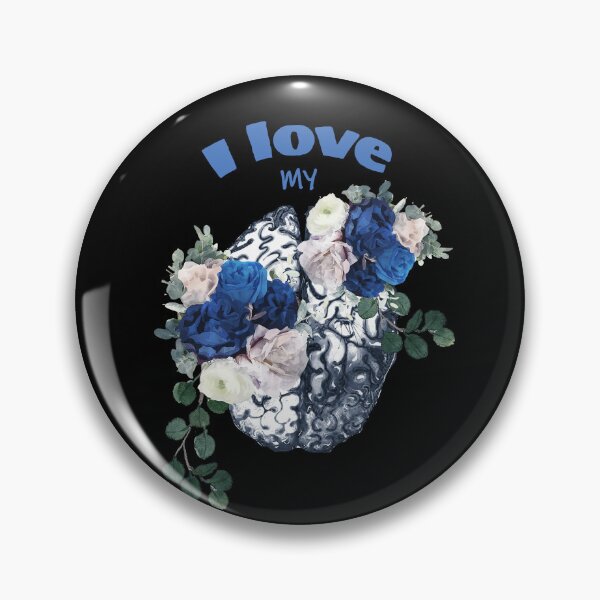 Item preview, Brain mental health psychology, I love my brain, Blue flowers and roses, anatomy watercolor art designed and sold by Collagedream.