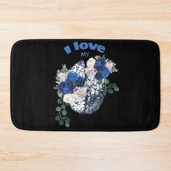 Item preview, Brain mental health psychology, I love my brain, Blue flowers and roses, anatomy watercolor art designed and sold by Collagedream.