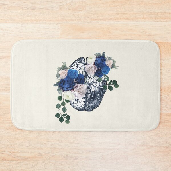 Item preview, Brain mental health psychology, Blue flowers and roses,  anatomy watercolor art designed and sold by Collagedream.