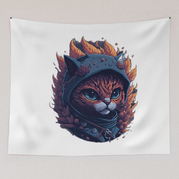 Item preview, Fantasy Ninja Cat| Flaming Feline| Studio Ghibli Ninja Cat| Pastel Cat Warrior designed and sold by RedArtG09.