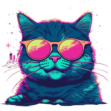 Chic cat wearing sunglasses glasses and coat Meditating Sticker