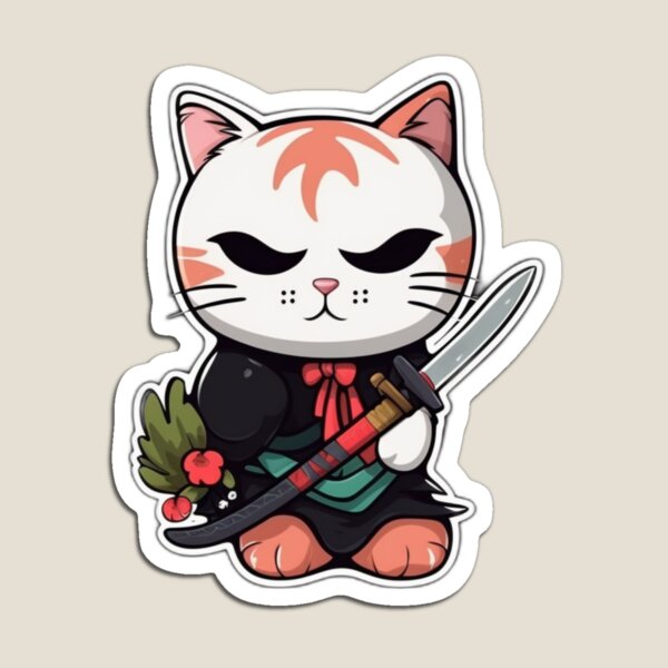 Magnet for Sale mit Samurai-Katze im Anime-Stil von FantasySoul