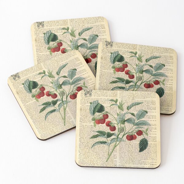 Item preview, Botanical print, on old book page - raspberry designed and sold by Art by Lilia.