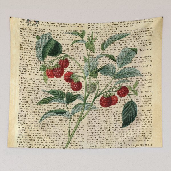Item preview, Botanical print, on old book page - raspberry designed and sold by Art by Lilia.