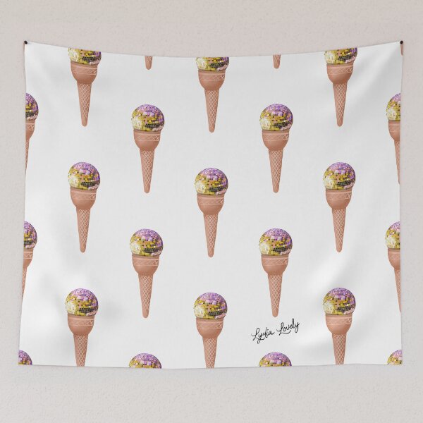 Artikelvorschau, Disco ice cream- pattern pastel yellow- white background entworfen und verkauft von Studio Lydia Lovely.