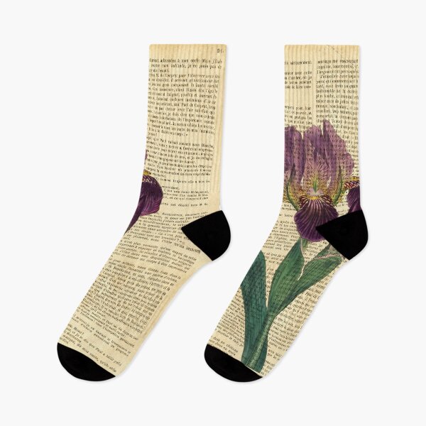 Item preview, Botanical print, on old book page - Purple Iris designed and sold by Art by Lilia.