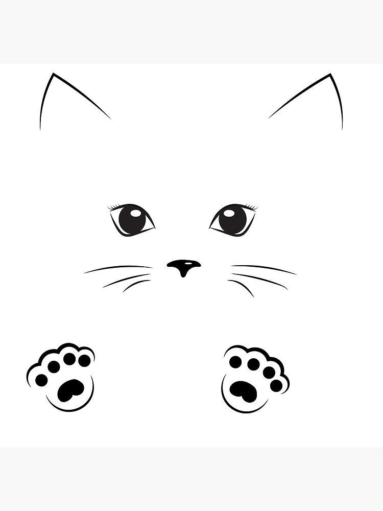 Black Outline Drawing Cat Gir Face With Paws Postcard By Alexx60 Redbubble
