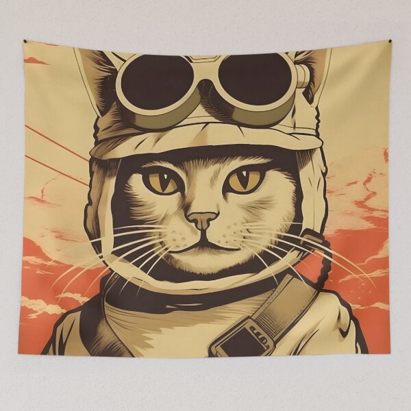 Item preview, Retro fighter pilot kitty cat, AI art designed and sold by MachinaeDreams.