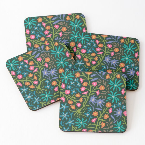 Item preview, FLORIBUNDA Garden Party Flat Lay Abstract Floral Botanical Pattern in Bright Multi-Colours on Dark Teal - UnBlink Studio by Jackie Tahara designed and sold by Jackie Tahara of UnBlink Studio.