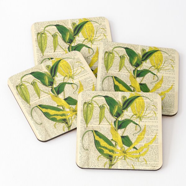 Item preview, Botanical print, on old book page - Gloriosa yellow designed and sold by Art by Lilia.