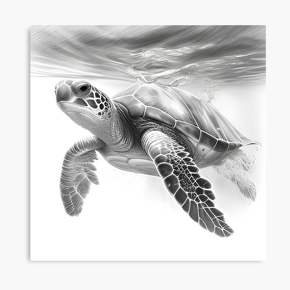 Beautiful Realistic Digital Drawing of a Sea Turtle · Creative Fabrica
