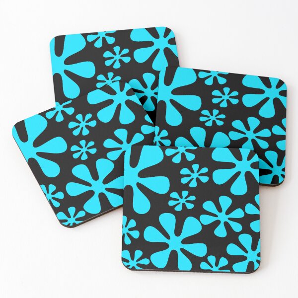 Item preview, Retro Flowers Pattern Turquoise Black designed and sold by theWeppen.