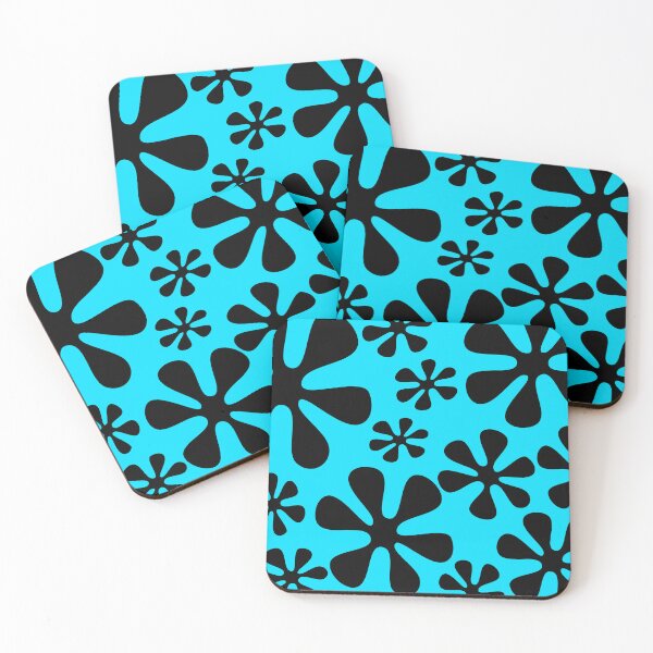 Item preview, Retro Flowers Pattern Black Turquoise designed and sold by theWeppen.