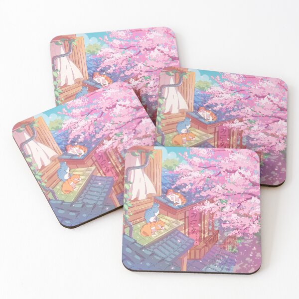 Item preview, The cute cats, rooftops, and pink cherry blossom  designed and sold by AnGoArt.
