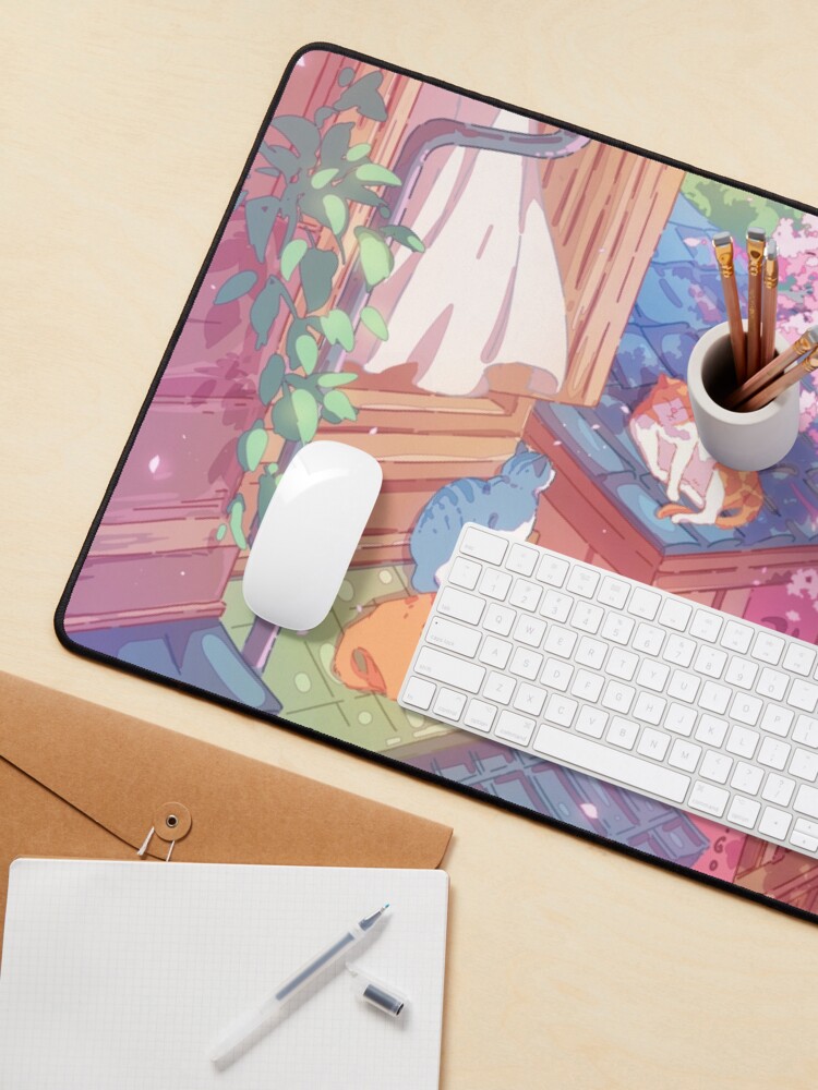 Thumbnail 3 of 5, Mouse Pad, The cute cats, rooftops, and pink cherry blossom designed and sold by AnGoArt.