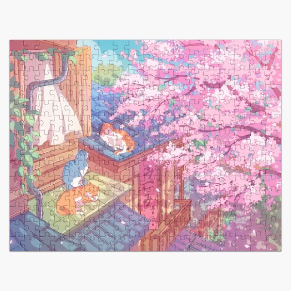 Item preview, The cute cats, rooftops, and pink cherry blossom  designed and sold by AnGoArt.