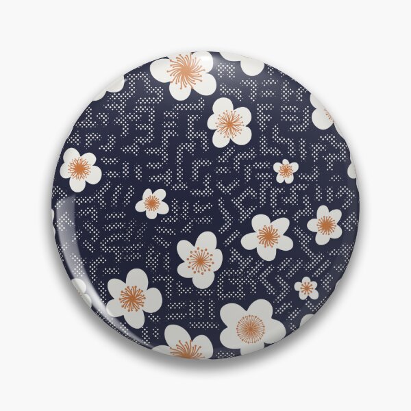 Aperçu de l'œuvre Imprimé fleuri marguerite sur pois indigo créée et vendue par Freewheeling.