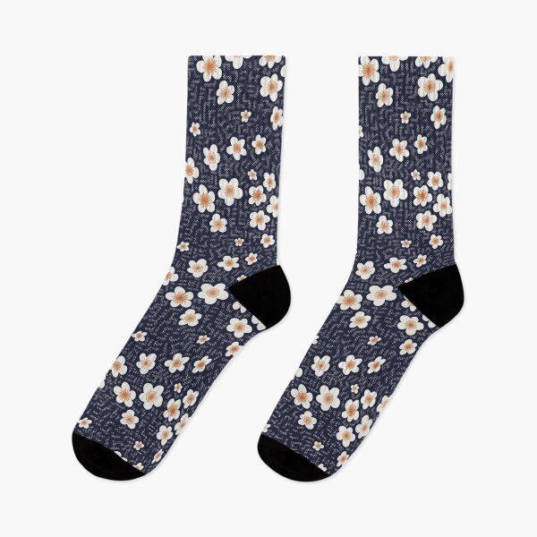 Item preview, Daisy floral print on indigo spots  designed and sold by Freewheeling.