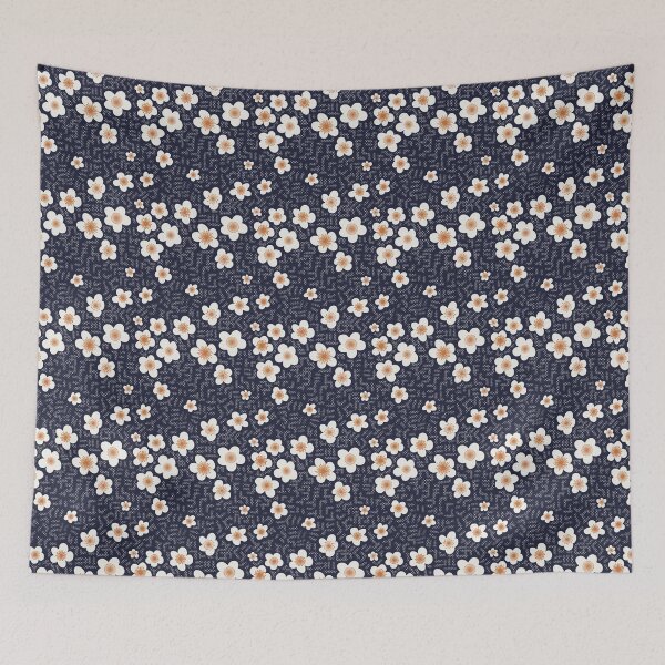 Item preview, Daisy floral print on indigo spots  designed and sold by Freewheeling.