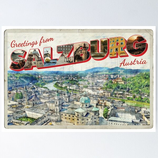 Item preview, Greetings from Salzburg in Austria Vintage style retro souvenir designed and sold by DeveloperProp0.