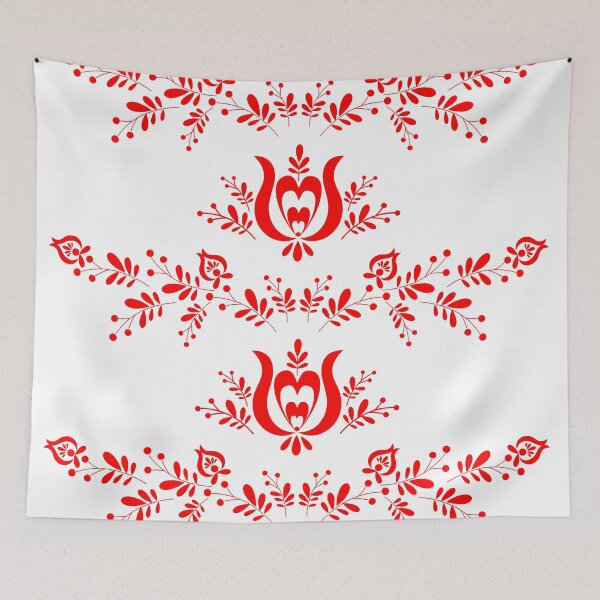 Item preview, Kalocsai folk art red flower pattern designed and sold by Kormix.