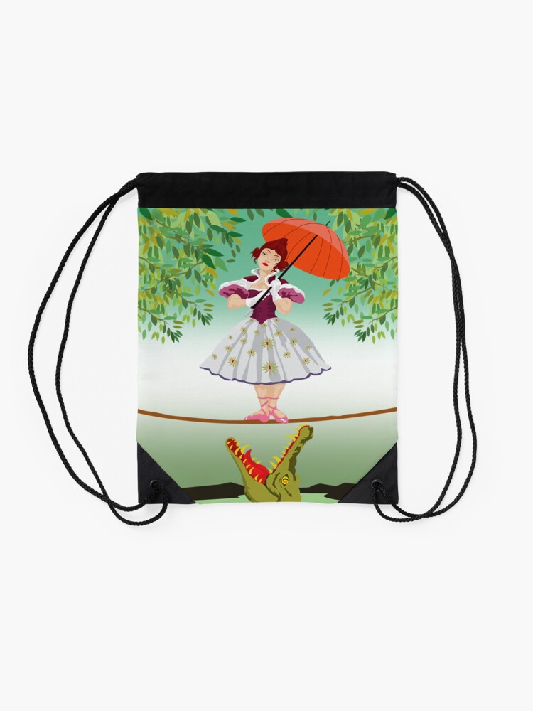 Alternate view of Cute halloween The crocodile girl Deadly circus Drawstring Bag