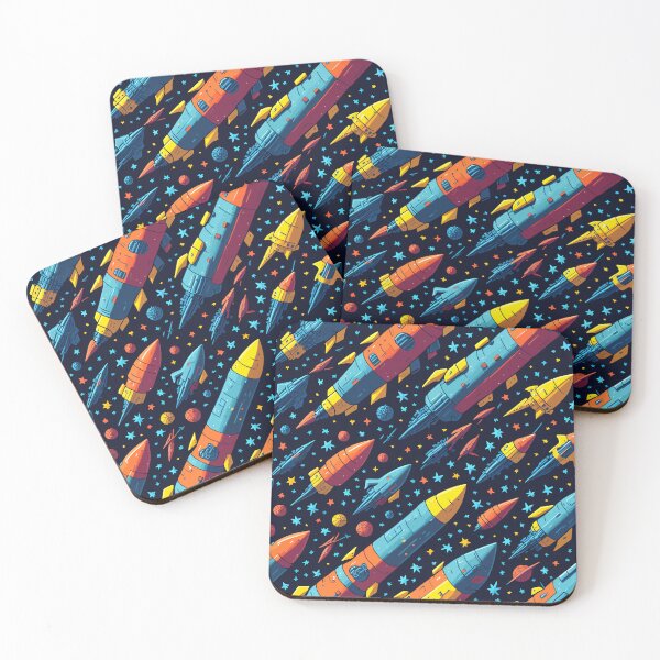 Item preview, Retro Rockets Pattern, Vintage Space Travel on Navy Blue designed and sold by Itaya Art.