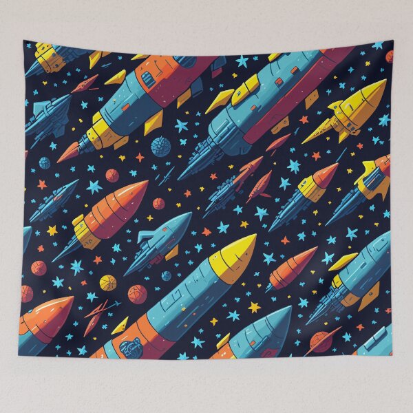 Item preview, Retro Rockets Pattern, Vintage Space Travel on Navy Blue designed and sold by Itaya Art.