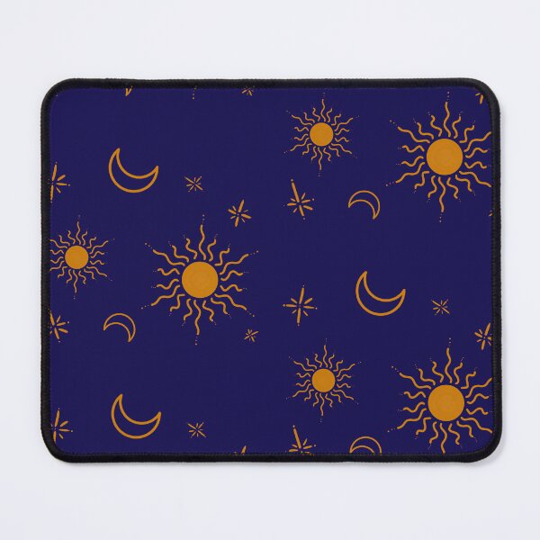 Item preview, Celestial gold print, sun moon and stars on midnight blue designed and sold by Freewheeling.