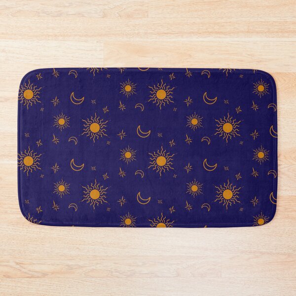 Item preview, Celestial gold print, sun moon and stars on midnight blue designed and sold by Freewheeling.