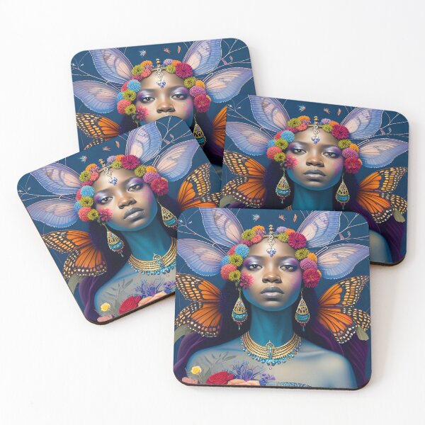 Item preview, African American Queen of the Flowers Butterflies and Roses AI Art designed and sold by BlueIrisMarket.