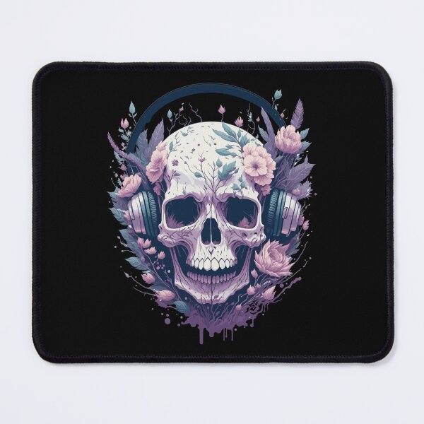 Item preview, Skull With Headphones And Flowers Illustration designed and sold by Vivid Vibes.