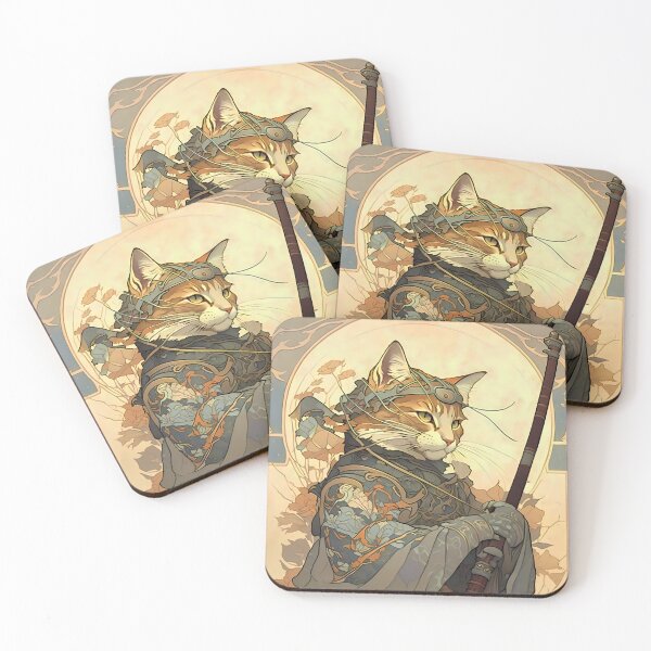 Item preview, Art Nouveau Traditional Japanese Cat Samurai Knight designed and sold by entwithanaxe.