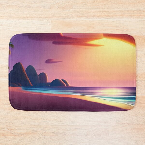Item preview, Beach Sunset Fantasy in Cartoon Style with a Pink Paradise Mountain designed and sold by stylishdzign.