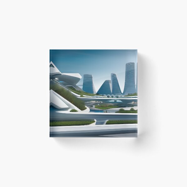 Futuristic City Galaxy Andromeda Metropolis Architecture In Time Travel Acrylic Block