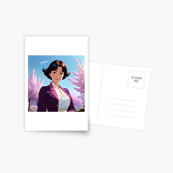 Beautiful Anime Woman With Pink Cherry Blossoms  Postcard